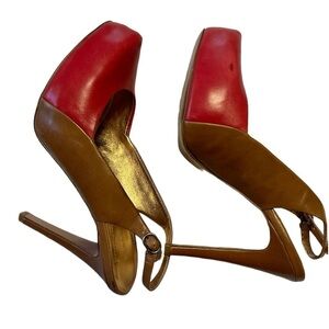 BCBGeneration Heels Slingback Leather Upper Red & Brown 5” Platform Size 8.5